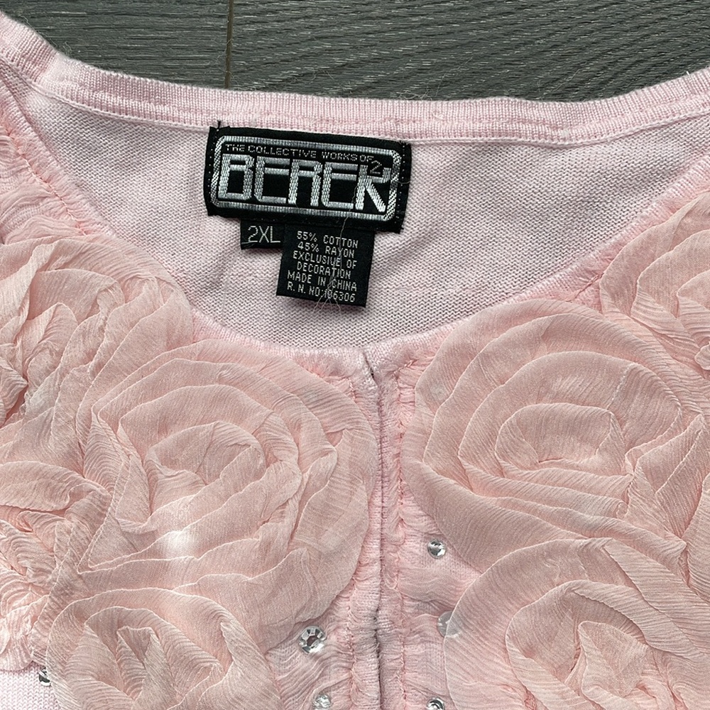 BEREK Pink Tulle Rosettes & Diamond Like Crystals Cardigan & Shell Set 2XL - Picture 4 of 5